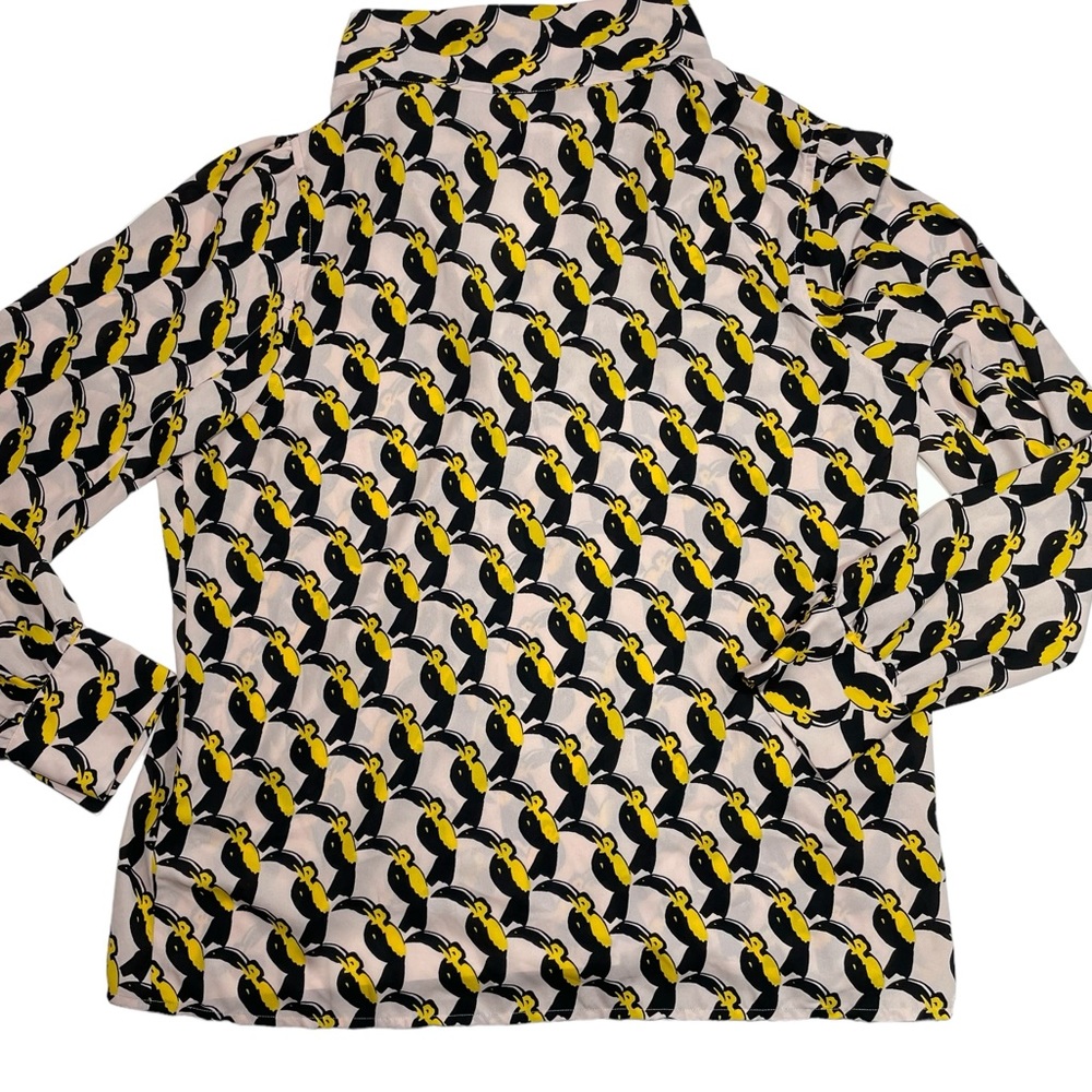 Avec Les Filles pink toucan print  blouse neck bow button down sz xl - Picture 10 of 10